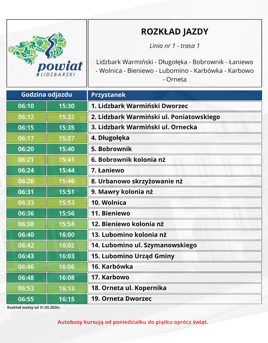 Linia 1, trasa1