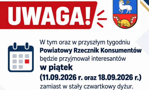Zdjęcie do Zmiana daty dyżuru Powiatowego Rzecznika Praw Konsumenta 